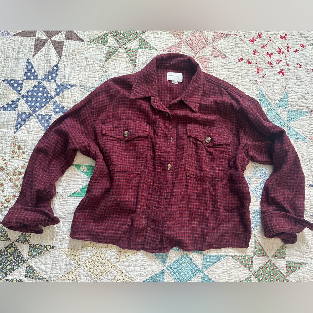 Women's American Eagle Wide Crop Flannel Shirt